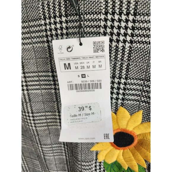 Zara Trafaluc Houndstooth floral embroidered long sleeve checkered slouchy top - Picture 6 of 10